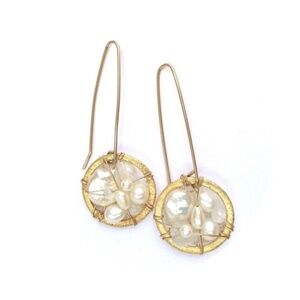 Handcrafted Freshwater Pearl Moonstone Dream Catcher Dangle Earrings Gold NEW